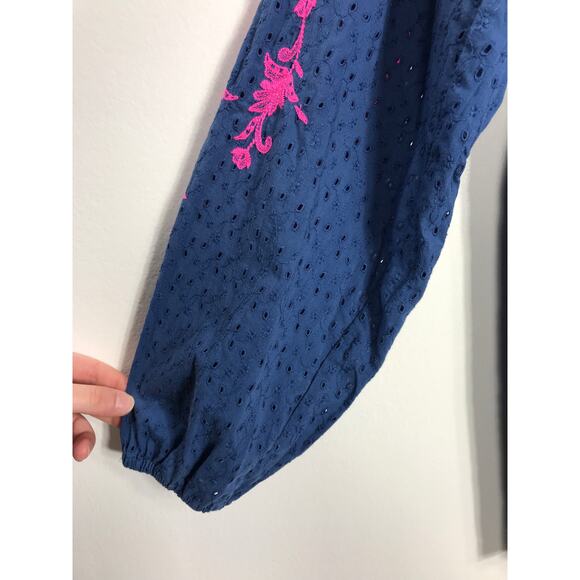 Lilly Pulitzer Emberline Navy Bayside Embroidery Eyelet Top M Preppy Coquette - Picture 6 of 9